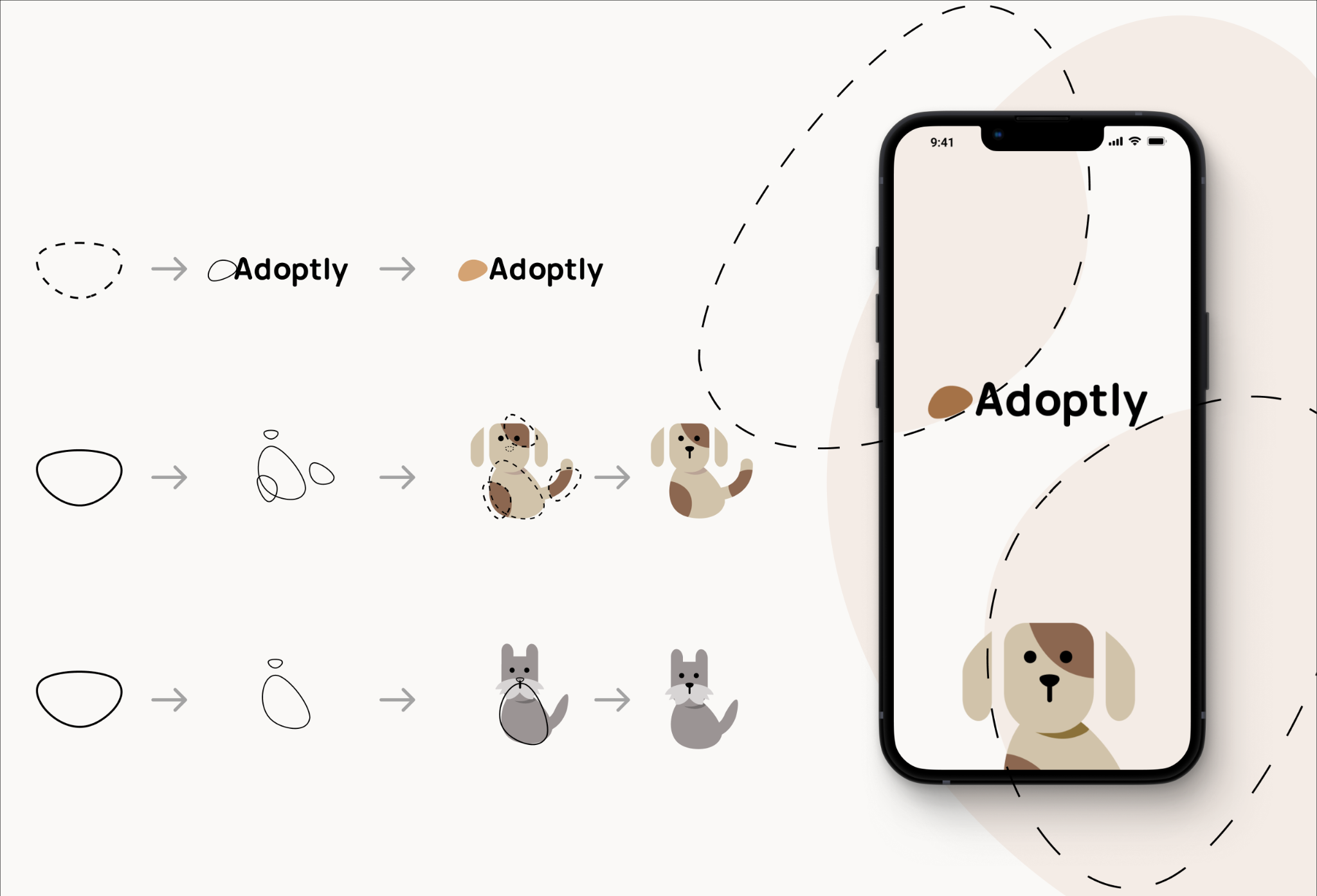 Adoptly logo and animal illustration development