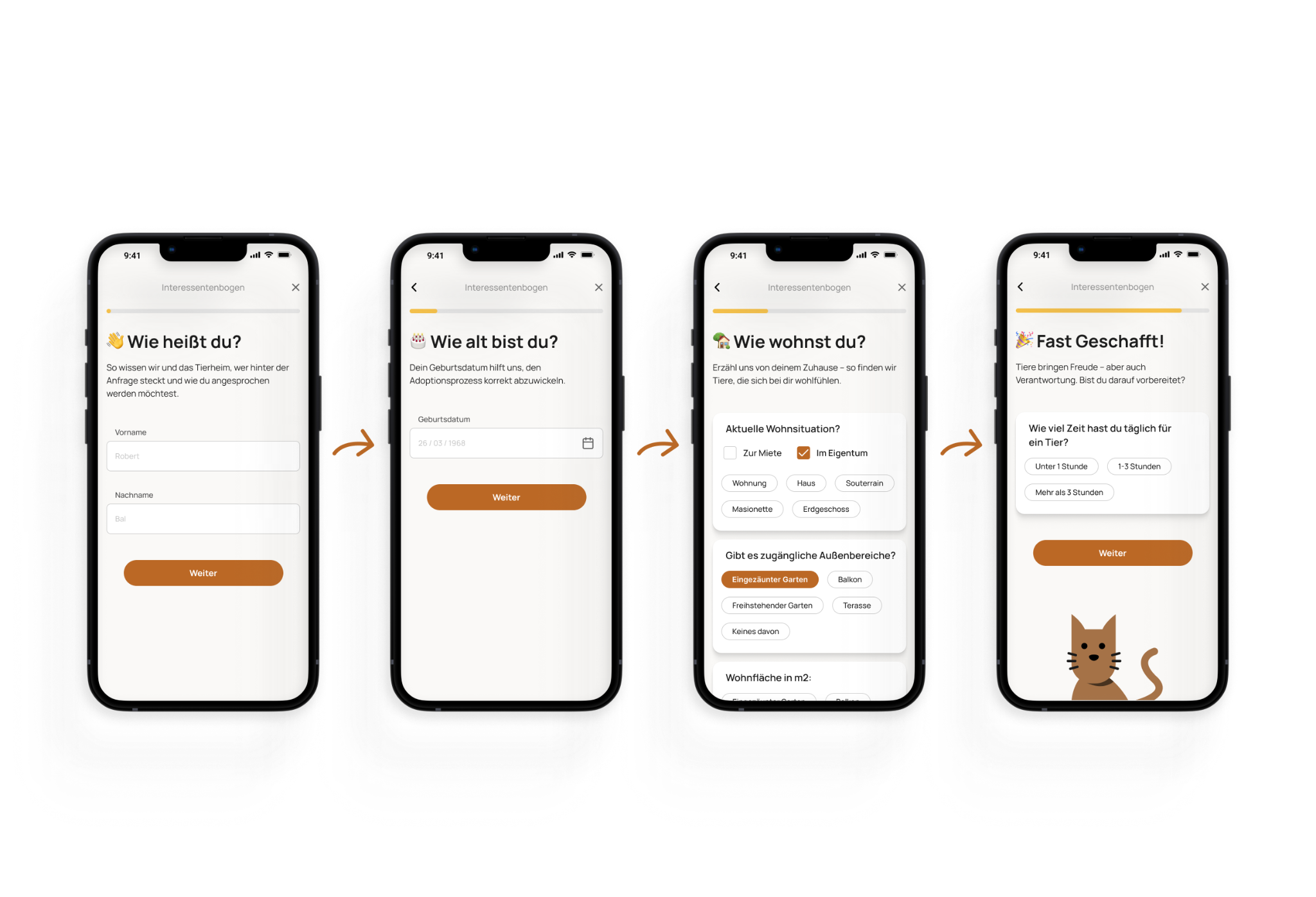 Adoptly onboarding questionnaire screens