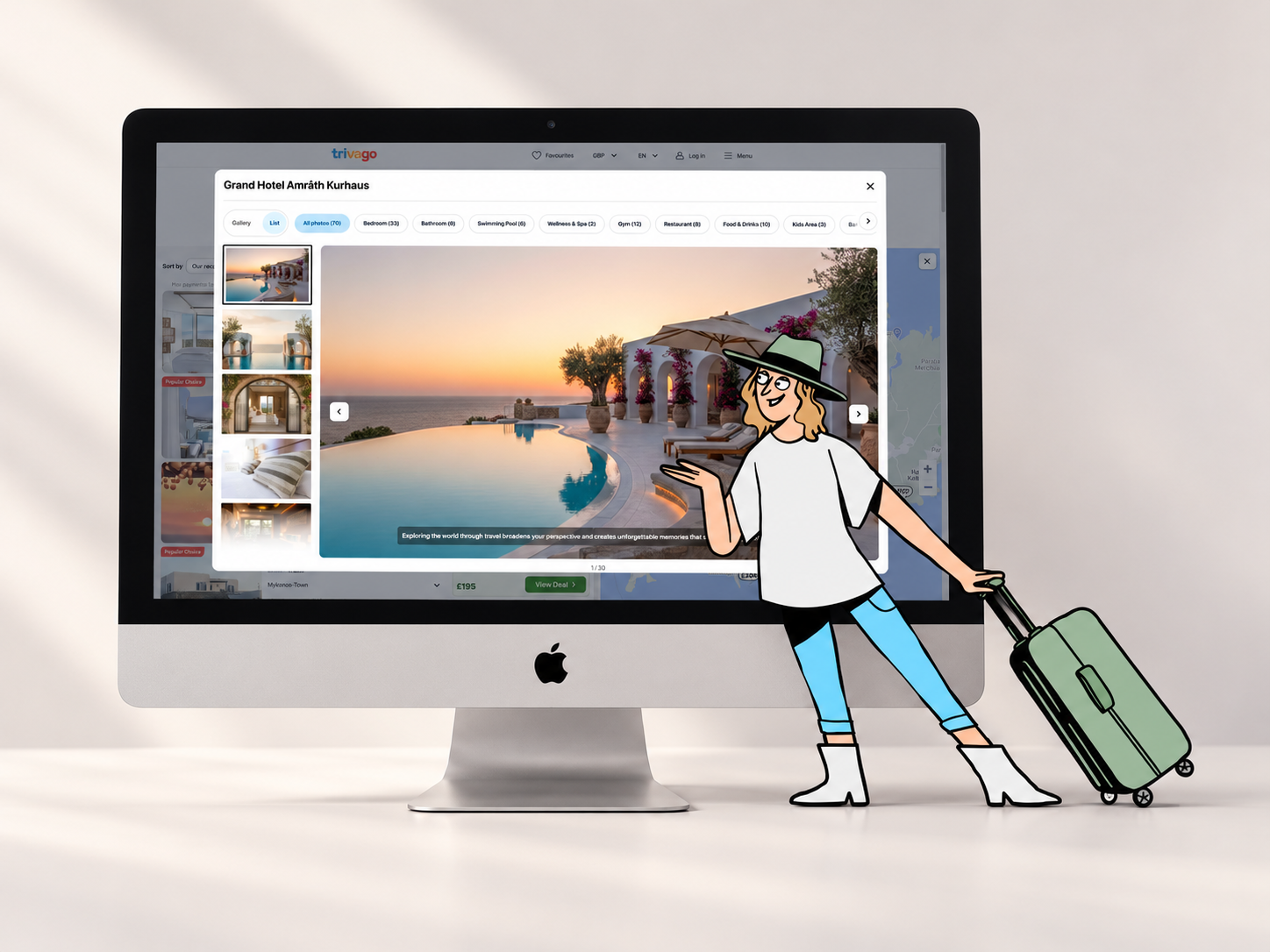 Image Gallery project mockup with trivago gallery on a desktop monitor