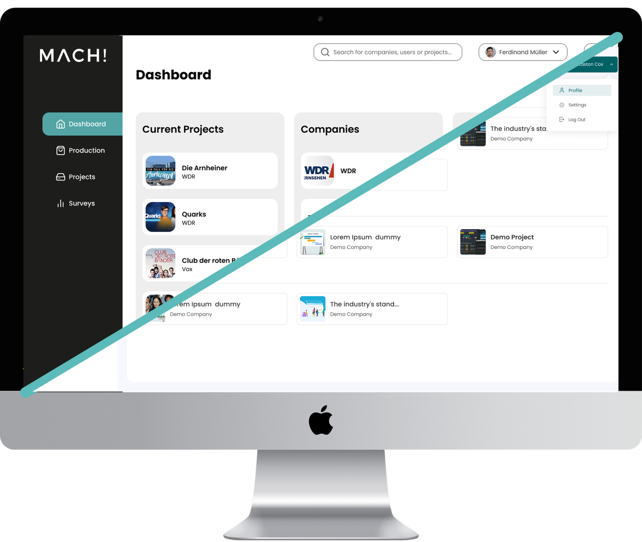 Diagonal comparison of the original and redesigned MACH dashboard on a desktop monitor