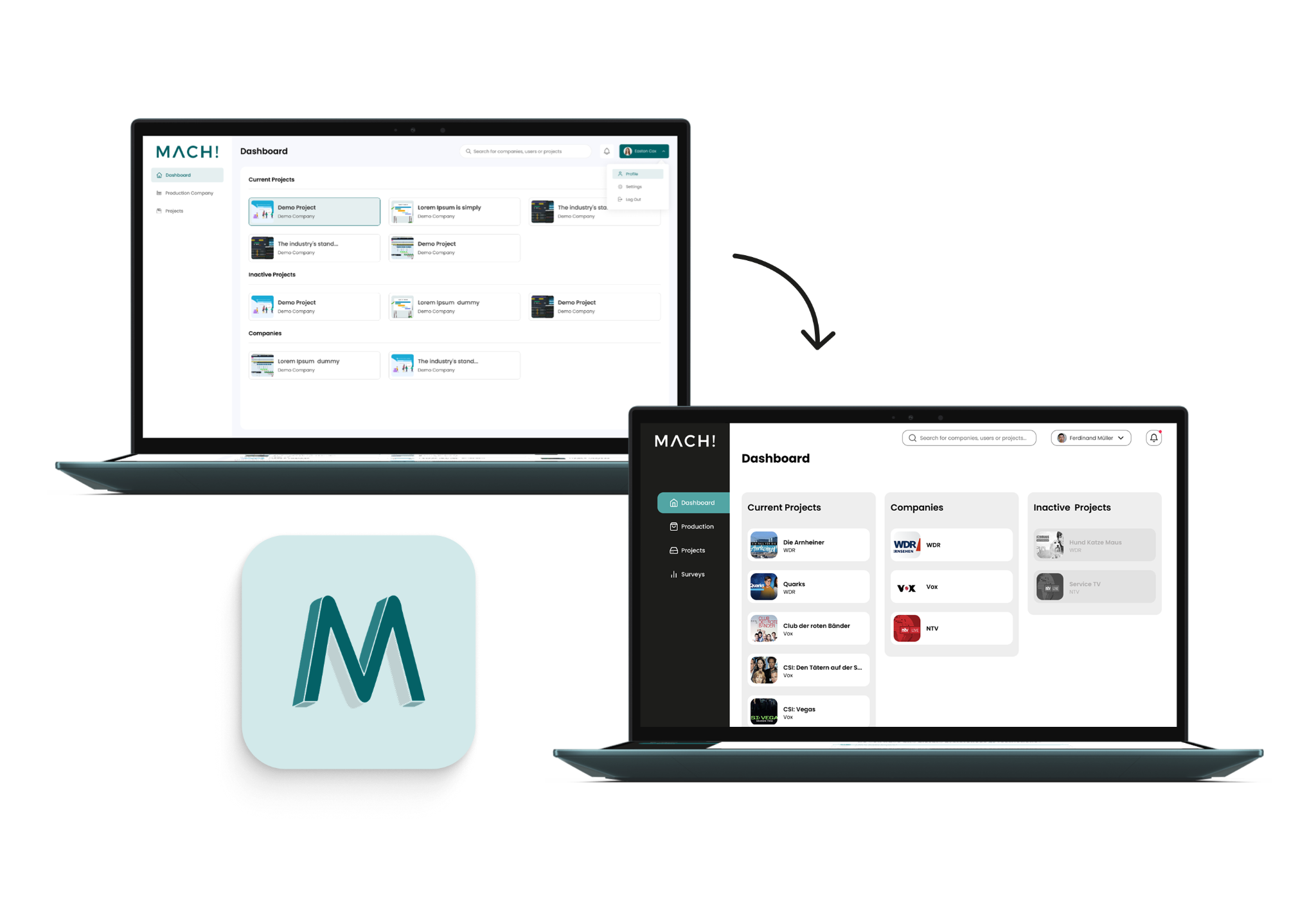 MACH interface evolution, with the original and redesigned dashboard