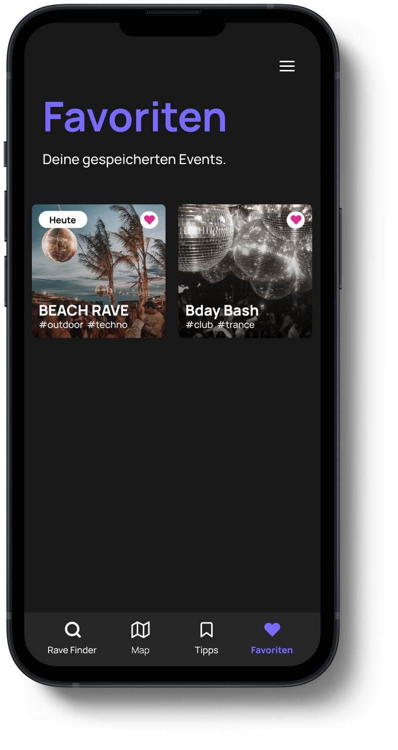 Saved events in favourites
