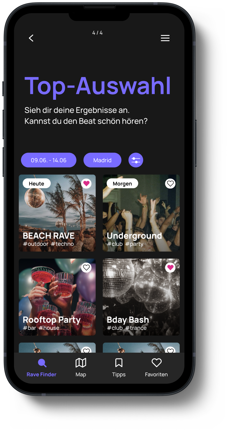 Personalised event results with filter chips