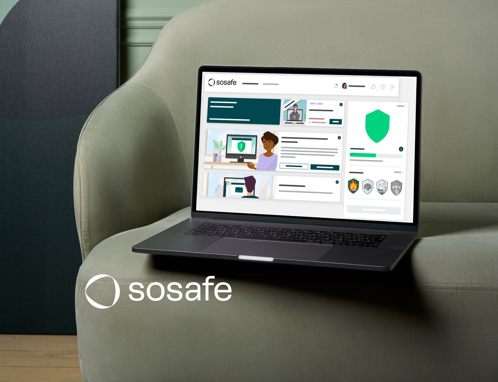 SoSafe cybersecurity learning interface on a laptop